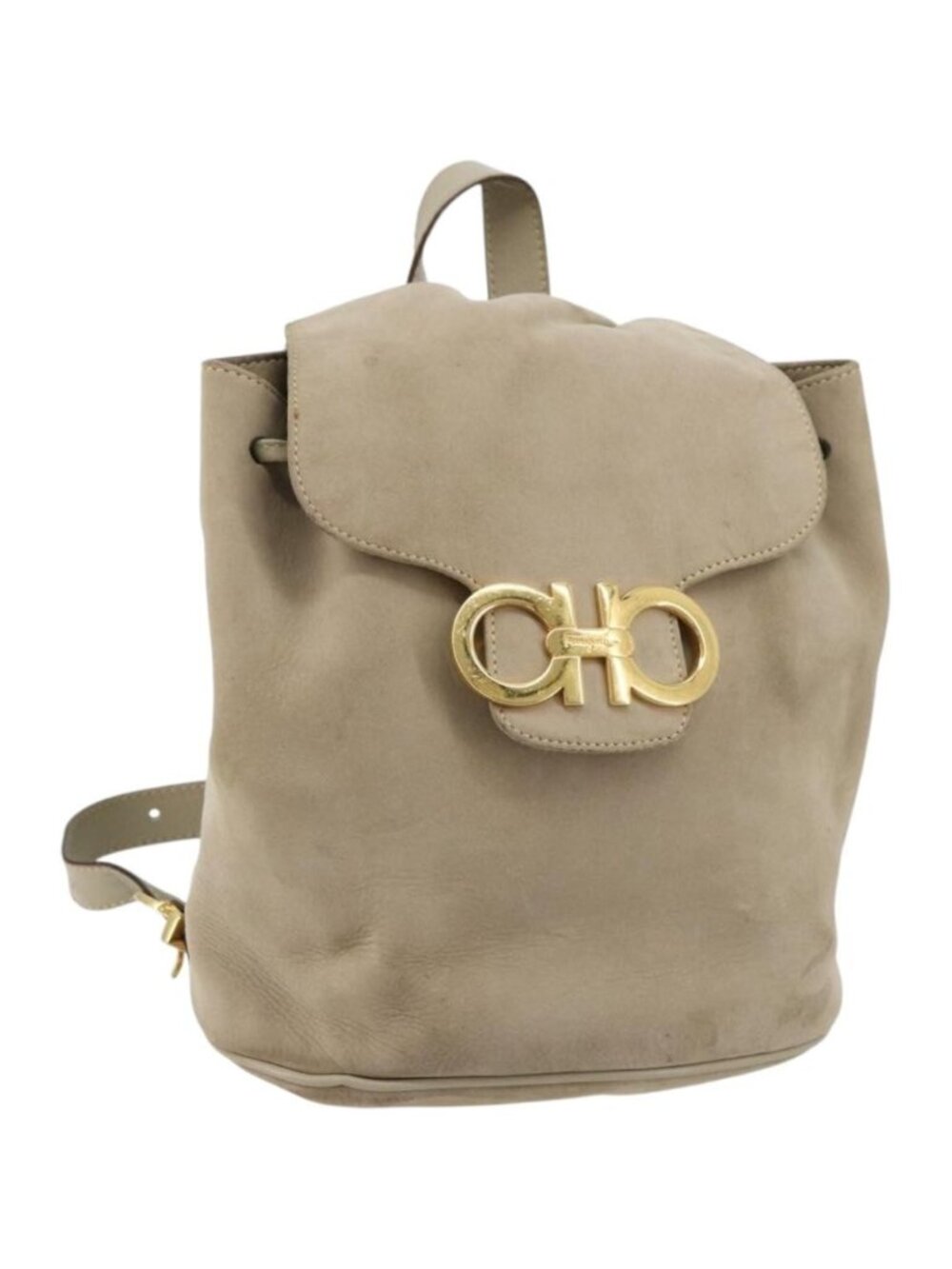 Salvatore Ferragamo Gancini Backpack Suede Gray Gold